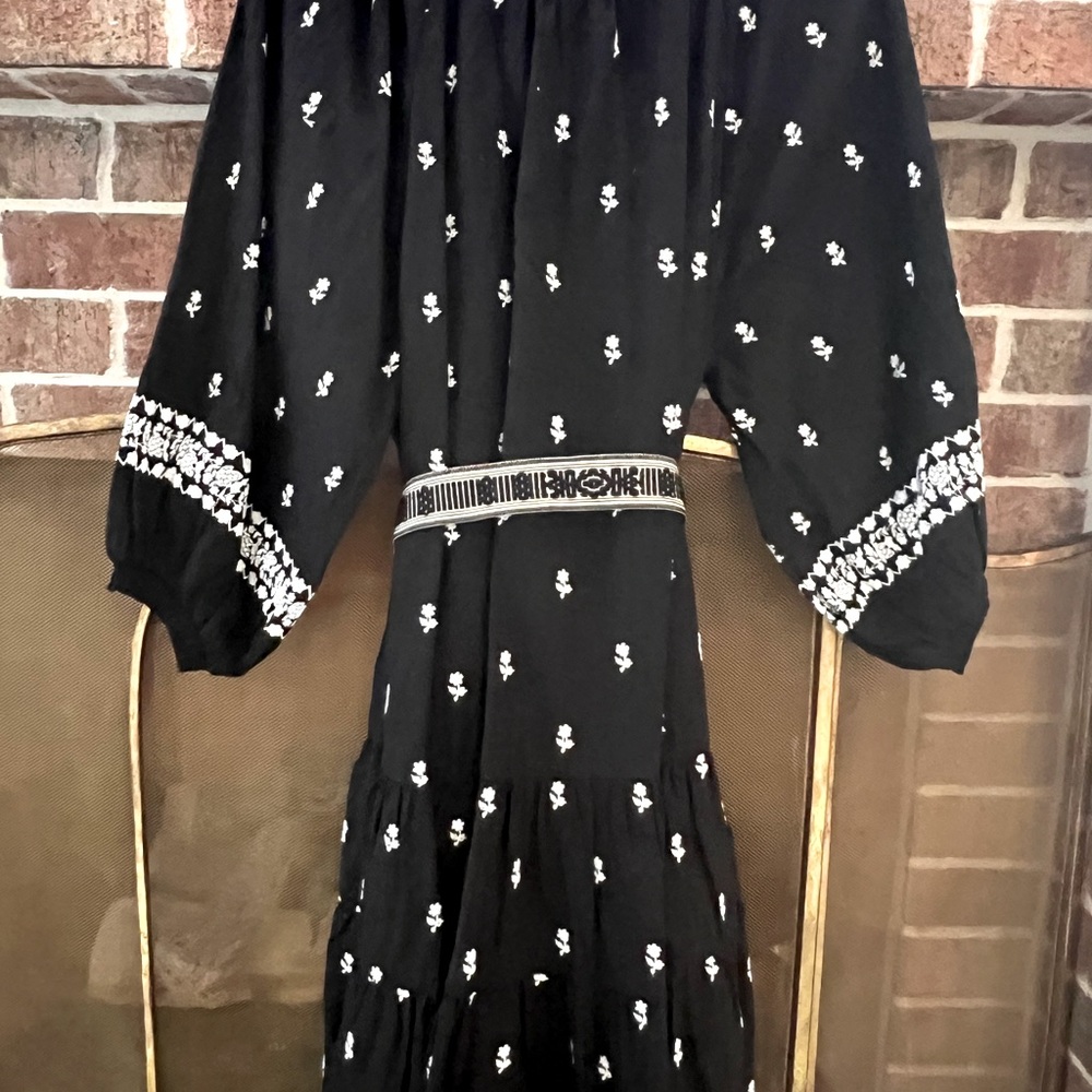 Black embroidered mini dress
